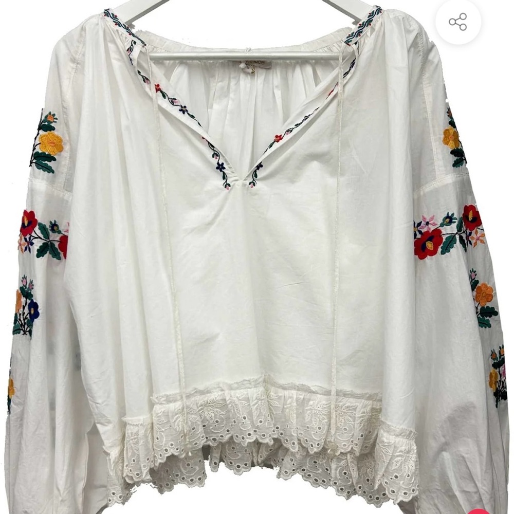 Anthropologie Love The Label Paige embroidered top blouse white size S - Picture 3 of 13